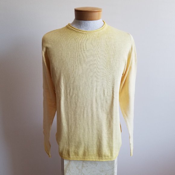 NWT Men's Gionfriddo 100% Cotton Italian Crew Neck Yellow Shirt Sweater Size M - Picture 2 of 15